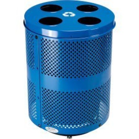 GLOBAL EQUIPMENT Deluxe Outdoor Perforated Steel Recycling Can W/Multi-Stream Lid, 36 Gal, Blue 641368RBLD